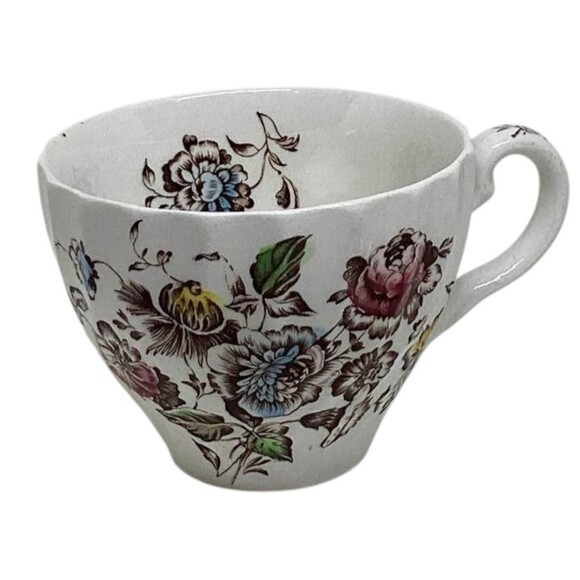 Staffordshire Bouquet Coffee Cup Saucer Ironstone Johnson Bros England Vintage - Picture 4 of 11